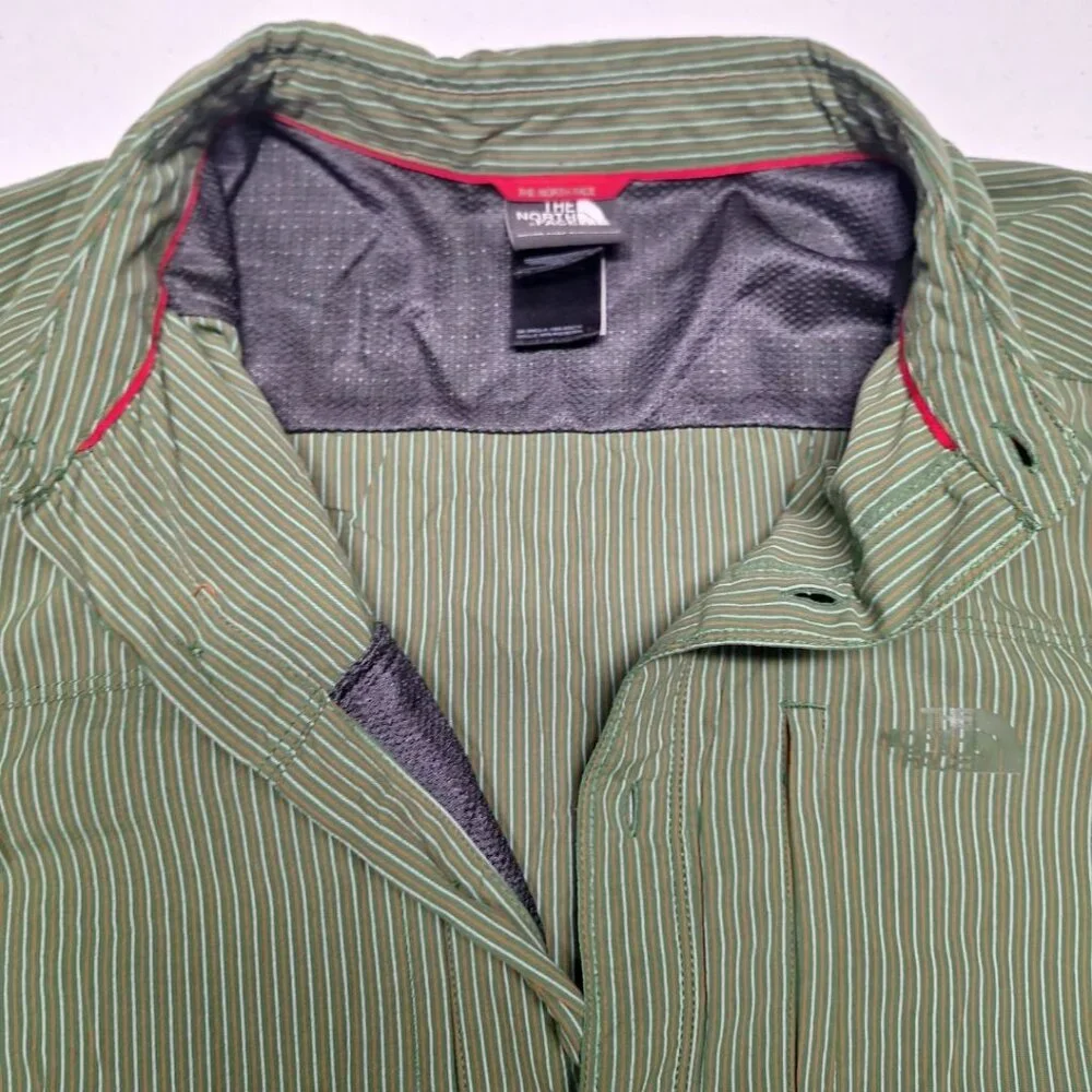 The North‎ Face Button Down Shirt Green Stripes Long Sleeve Mens XL Breathable